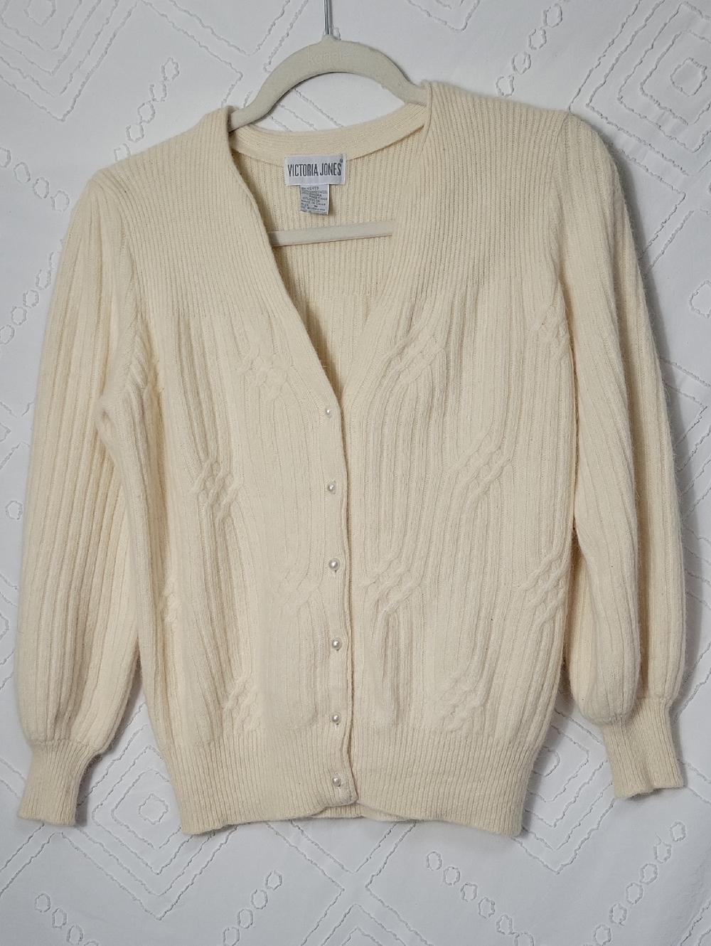 Victoria Jones Woman Cream Cable Knit Button Cardigan